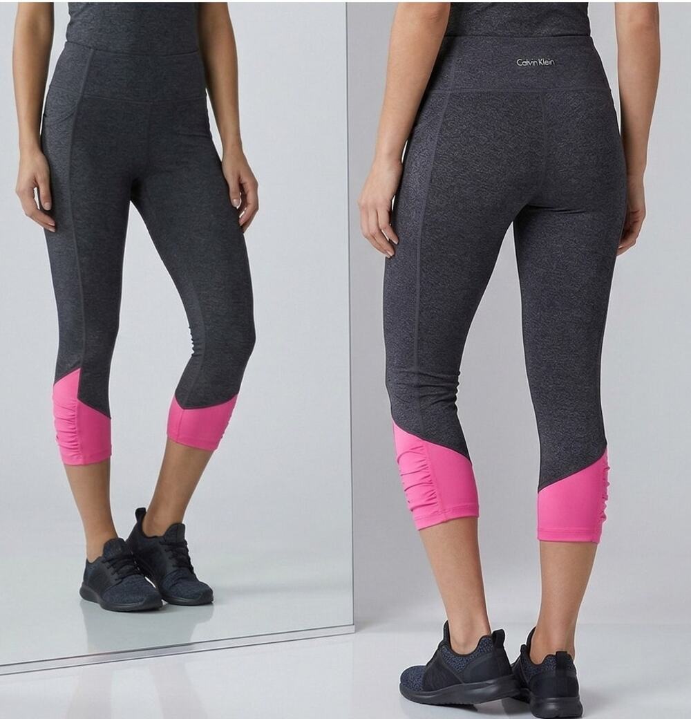 Calvin Klein Performance Quick Dry Small Capri Leggings Gray Pink